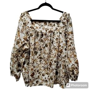 ANA 1X 100% Cotton Floral Spring Summer Baby Doll Blouse